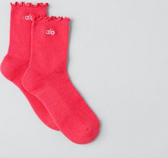 Alo | Womens Lettuce Edge Socks in Candy Red, Size: S/M (5-7.5)