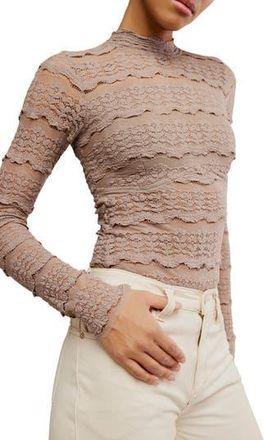 Free People Angelina Floral Lace Detail Bodysuit in Mocha Meringue at Nordstrom Rack, Size X-Small
