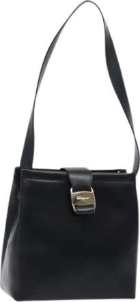 Ferragamo Pre-owned Shoulder Bags, female, Blue, Size: ONE SIZE Pre-owned Leather Shoulder Bag