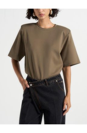 Mani&egrave;re De Voir Mia Wide Shoulder Bodysuit T-Shirt in Olive at Nordstrom, Size 10