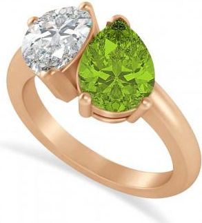 Allurez Pear/Pear Diamond & Peridot Toi et Moi Ring 14k Rose Gold (4.00ct)