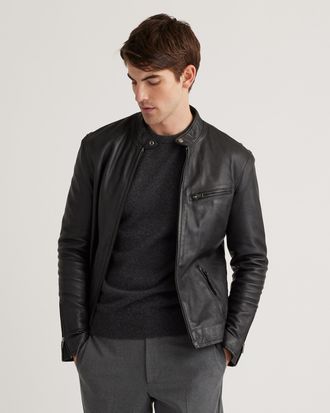 Quince | Mens Caf&eacute; Racer Jacket in Black, Size Medium, Leather