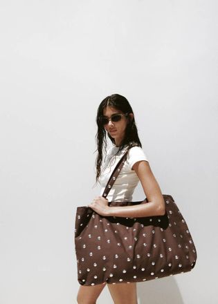 Mango Borsa shopper borchie cioccolato - Donna - Taglia unica - MANGO