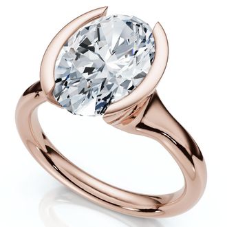 Pompeii3 Certified Terresa 3Ct Oval Diamond Engagement Half Bezel Ring Lab Grown