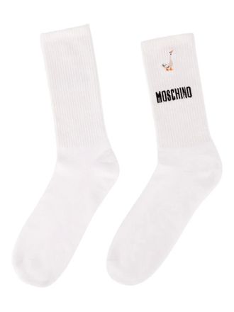 Moschino Calzini con logo ricamato - Bianco