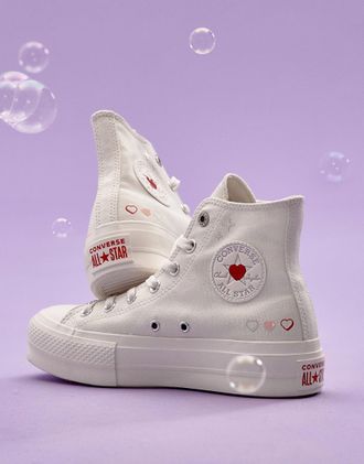 Converse Chuck Taylor All Star Lift sneakers with heart embroidery in cream-White