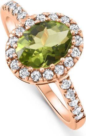 Pompeii3 1 1/2Ct Oval Peridot Halo Diamond Ring 14k Gold Lab Grown
