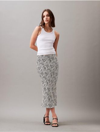 Calvin Klein Womens Flowing Printed Midi Skirt - White - 25