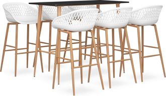 vidaXL Mesa Alta Y Taburetes De Bar 7 Piezas Negro Y Blanco Vidaxl
