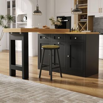 Merax Kitchen Island with Drop-Leaf Bar Dining Table & Trash Can Cabinet in Black