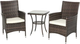 OUTSUNNY Rattan Bistro Set Garden Chair Table Patio Outdoor Brown - Outsunny