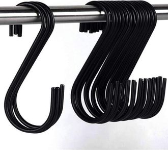 OEM 20 Ganchos En Forma De S De Acero Inoxidable, Ganchos Met&aacute;licos En Forma De S Para Cocina, Ba&ntilde;o Y Dormitorio (negro)