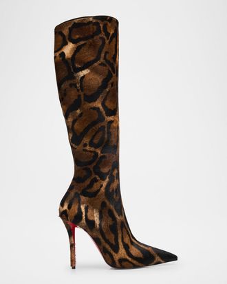Christian Louboutin 100mm Miss Z Pony Bengali Calf Hair Knee-High Stiletto Boots