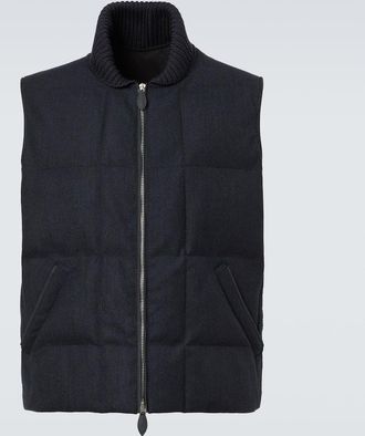 Berluti Leather-trimmed quilted wool-blend vest