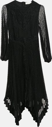 Zimmermann Black Swiss Dots Lace And Chiffon Plisse Espionage Midi Dress