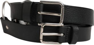 Dolce & Gabbana Double Strap Leather Silver Buckle Belt - Dames - Riemen - Zwart - ONE Size - Leer - Accessoires