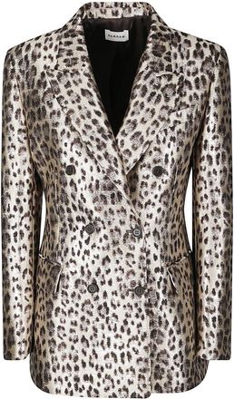 P.A.R.O.S.H. Double-Breasted Leopard Print Blazer With Textured Finish
