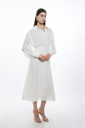 Karen Millen Jersey And Georgette Mix Pleated Maxi Shirt Dress