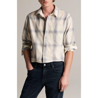 Vince Townes Plaid Cotton Button-Up Shirt in Blanco/hawk Blue at Nordstrom, Size Xx-Large
