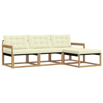 vidaXL Conjunto De Sof&aacute;s De Exterior Con Coj&iacute;n 4 Pcs Blanco Y Crema Vidaxl