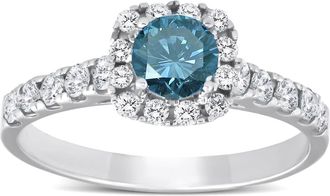 Pompeii3 1 Ct Blue Diamond Cushion Halo Engagement Ring 14k White Gold