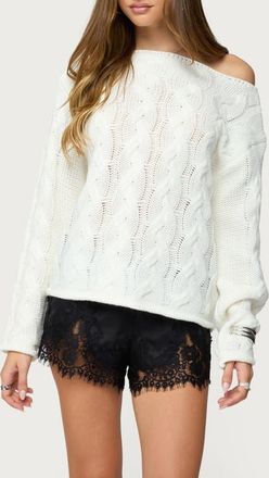 Edikted Nellie One-Shoulder Cable Stitch Sweater in Cream at Nordstrom, Size X-Small