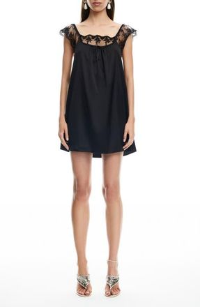 Lioness Lace Cap Sleeve Minidress in Obsidian at Nordstrom, Size X-Large