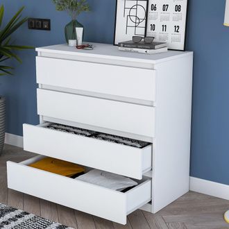 Dmora C&oacute;moda Gorle, 4 Cajones, Apertura Deslizante, Cierre Deslizante, 80x47x98h Cm, Blanco