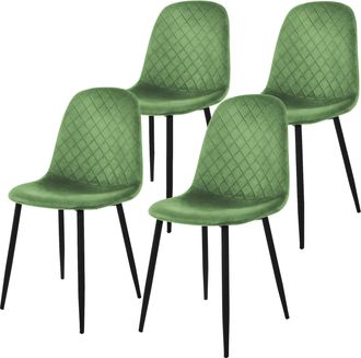 ML Design Set 4x Sillas De Comedor Verde Salvia Con Respaldo, Asiento Ergon&oacute;mico Acolchado Tapizado De Terciopelo Con Patas De Metal Sill&oacute;n De Dise&ntilde;o Moderno Pa