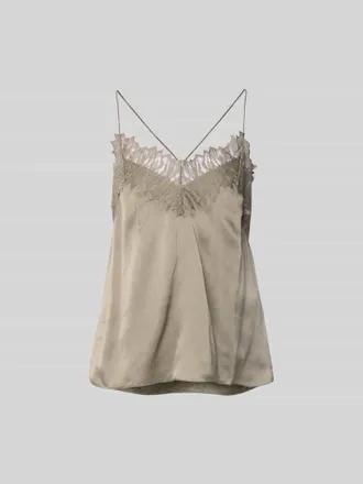 Iro Bluse aus Satin mit Spitzenbesatz in Khaki, Gr&ouml;&szlig;e 36