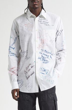 TAKAHIROMIYASHITA TheSoloist. Regular Collar Cotton Button-Up Shirt in White Graduate Print at Nordstrom, Size 36 Us