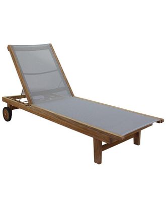 Courtyard Casual Deck Side Natural Teak Outdoor Sling Chaise Lounge Chair