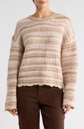 Bobeau Oversize Space Dye Stripe Sweater in Taupe Berry Space Dye at Nordstrom Rack, Size X-Large