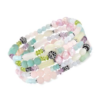 Ross-Simons Multi-Gemstone Jewelry Set: 5 Bead Stretch Bracelets With Sterling Silver