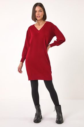 Roman V-Neck Knit Jumper Dress