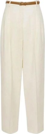 Max Mara Adunco Wijde Broek - Dames - Wijde Broeken - Wit - S - Katoen - Broeken