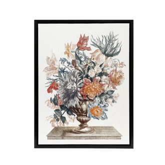 Artery8 Stone Vase with Flower Bouquet Johan Teyler Black Framed Canvas Art in White | Size: W24 x H32