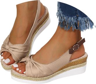 Generic Wedge Sandals for Women Wide Fit Sandals for Women Bow Open Toe Ankle Strap Espadrille Sandal Adjustable Buckle Ankle Strap Sandal Comfort Slip On Sum