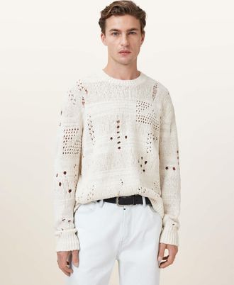 AllSaints Wool/Cotton Harvey Distressed Crew Neck Jumper, Size: XXL