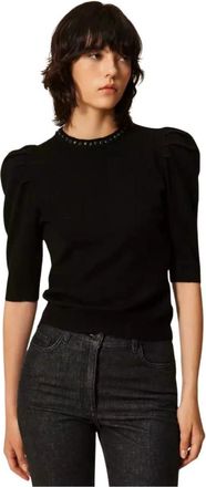 Twinset Actitude Gebreide Top - Dames - Ronde hals truien - Zwart - M - Wol - Truien & Vesten