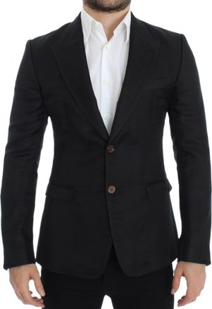 Dolce & Gabbana Mens Classic Fit Blazer - Black Silk - Size EU 48 (Mens)