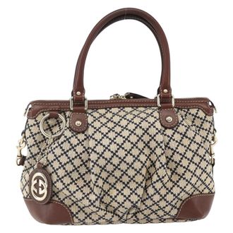 Gucci Sukey Top Handle Satchel Diamante Canvas Beige Canvas Handbag (Pre-Owned)