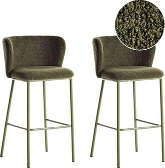 Beliani Beliani - Set of 2 Bar Chairs Stools Boucle Upholstered Seat Armless Curved Back Black Legs Dark Green Mina ii