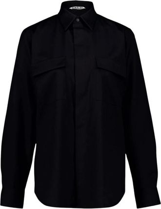 Auralee Wool Herringbone Overshirt - Dames - Blouses & Shirts - Zwart - Maat: 2XS Wol