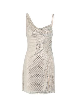 Self Portrait Crystal-embellished Draped Stretch-tulle Mini Dress - Cream - 10 (UK10 / S)