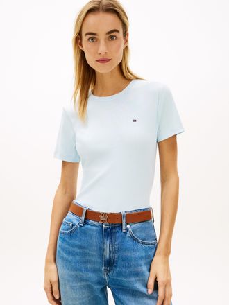 Tommy Hilfiger T-Shirt TOMMY HILFIGER SLIM CODY C-NK, Damen, Gr. L (42/44), keepsake blau, Jersey, Obermaterial: 100% Baumwolle, unifarben, slim fit normal, Rundhals
