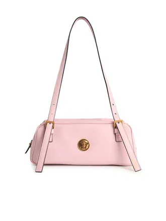 Versace Embl&egrave;me Lear-Bowlingtasche aus rosa Nappaleder