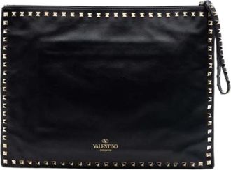 Valentino Pre-owned Studded Leather Clutch - Dames - Vintage Clutch - Zwart - ONE Size - Leer - Vintage