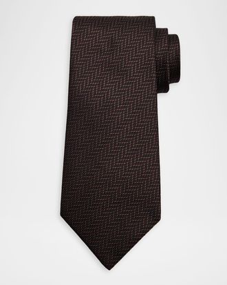 Tom Ford Mens Irregular Stairstep Herringbone Silk Tie
