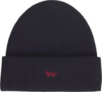 Maison Kitsun&eacute; Fox Head Beanie - Heren - Hoeden - Blauw - ONE Size - Wol - Accessoires
